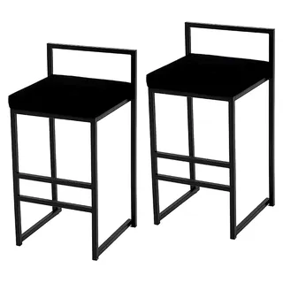 Kücheninsel Counter Barhocker Esszimmerstühle | Hocker mit Metallbeinen und Samtkissen | Barstuhl mit einer Sitzhöhe von 60 cm | Erhältlich in 4 Farben (Schwarz, 2er-Set 66 cm) - Schwarz