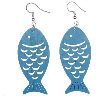 Miniblings Fische Ohrringe Fisch hölzern Holz Hellblau Blau versilbert | In Berlin von Hand montierter Ohrschmuck, ein Mitbringsel mit Charakter