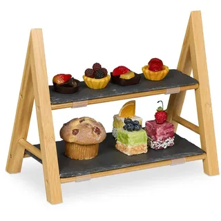 Relaxdays Etagere , Multicolor , Stein, Holz , 27 cm , Geschirr, Tischkultur & Serviergeschirr, Etageren