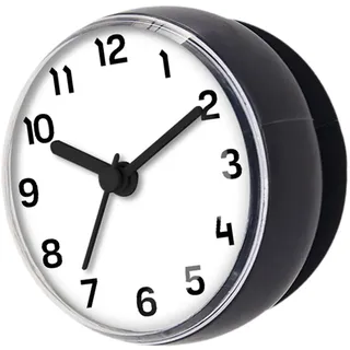 Sharplace wasserdichte Badezimmer-Uhr Mini Badezimmeruhr mit Silikagel Saugnäpfe zum Aufhängen, Funk-Badezimmeruhr, Küchenuhr, Baduhr, Quarz-Uhrwerk, feuchtigkeitsabweisend, 70 mm Schwarz