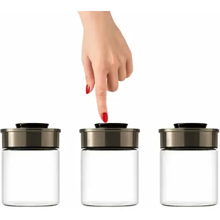 Vorratsglas Set 3x700 ml Vakuum Glasbehälter Luftdicht Vorratsdosen Glas | BURI Glasdose mit Edelstahldeckel, Klickverschluss, stapelbar, mottensicher und spülmaschinenfest für Küchenvorräte