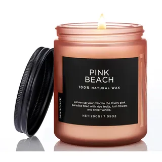 M&SENSE Duftkerze im Glas – Sojawachskerze Rosa Strand 200g | Fruchtiges und Blumiges Aroma | 50 Stunden Brenndauer | Natürliche Kerze für tropische Atmosphäre und Entspannung