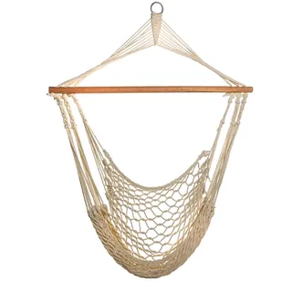 Svita Hängesessel in Netz-Optik zum Aufhängen mit Stange Baumwollseil Naturmaterial Beige - Beige