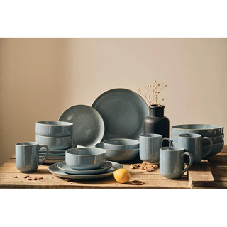 Novel Kombiservice , Blau , Keramik , 20-teilig , Uni , 410 ml,700 ml , Lfgb , lebensmittelecht , Geschirr, Geschirrsets, Kombiservice
