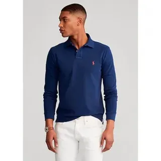 Polo Ralph Lauren für Herren. 710681126038 Schmal geschnittenes Piqué-Poloshirt navy (XXL), Lässig, Baumwolle, Langarm, Marine