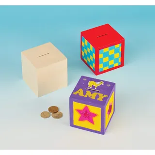 Baker Ross ET126 Ross Bastelset - Spardose aus Holz - Würfel zum Basteln und Bemalen für Kinder - als Preis und Mitgebsel für den Kindergeburtstag - 2 Stück, 8.5cm, Holzfarben
