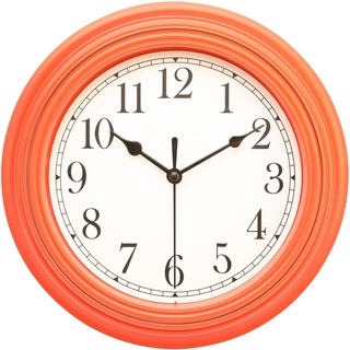 Topkey Stille Wanduhr Küche 9 Zoll Retro Nicht tickend Dekorativ Schlafzimmer Büro Wanduhr- Helles Orange