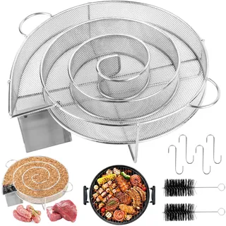 TNOMSNO Kaltrauchgenerator, rund, 304 Edelstahl, Kaltrauchgenerator, Kaltrauchgenerator, für Räucherofen mit 2 Bürsten und 4 Haken für Räucherofen, Räuchern, Fleisch, Fisch, Grill