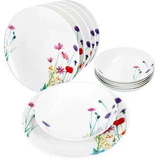 12tlg Tafelservice Marie Porzellan 6 Personen Speiseteller Suppenteller Blumen