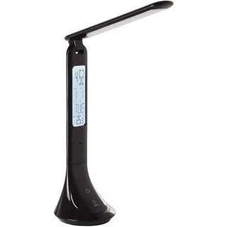 EGLO LED Tischlampe Coluccia, Nachttischlampe mit Wecker und Thermometer, touch dimmbar in Stufen, Schreibtischlampe aus Kunststoff in Schwarz, Bürolampe neutralweiß