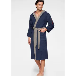 KangaROOS Unisex-Bademantel Henry, ideal für Sauna & Spa, Hotelbademantel, Morgenmantel, Langform, Walkfrottee, Kapuze, Gürtel, Bademäntel für Damen & Herren, Logostickerei, S-3XL blau S | 120 cm