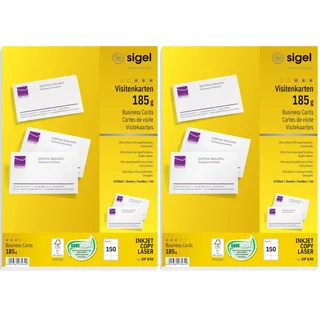 SIGEL DP830 bedruckbare Visitenkarten hochweiß, 150 Stück (15 Blatt), 185 g, 85x55 mm (Packung mit 2)