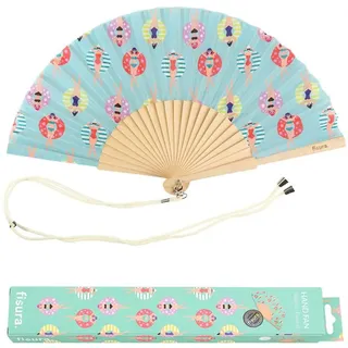 FISURA - Origineller Handfächer mit Schwimmerzeichnung. Moderner und lustiger Fächer. Mintgrüner Faltfächer Maße: 42,5 x 23, Material: Holz und Textil.