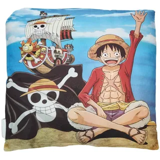 Aymax Anime One Piece Kissen 40x40 cm – Beidseitiges Dekokissen mit Ruffy & Piratenschiff – Weiches Baumwollkissen – Offizielles Lizenzprodukt