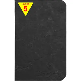 Clairefontaine 734161Cpack - Packung 5 Heft - Notizbuch geheftet, Age Bag, 9x14 cm, 48 Blatt, liniert, 90g, Schwarz, 1 Pack