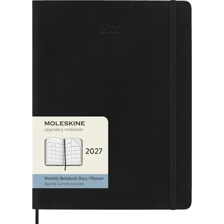 Moleskine Monatskalender 2027, 12-Monats-Planer mit Softcover, Elastischer Verschluss, Format XL 19x25 cm, Schwarz