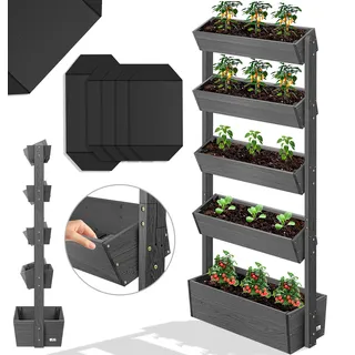 KESSER® Hochbeet mit Etagen Premium Blumenkasten Blumentreppe Pflanztreppe - Gemüsebeet Kräuterbeet Pflanzkübel Frühbeet Blumenbeet Pflanzkasten inkl. Gartenvlies- Beet für Terrasse Balkon & Garten - Grau