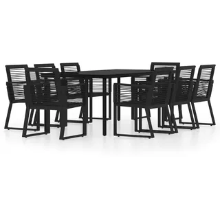 vidaXL Gartentischgruppe mit 200 cm Tisch, aus Stachl und PVC-Rattan, 9-teiliges Set , Schwarz , Metall , rechteckig , Gartenmöbel, Gartengarnituren, Gartenmöbel-Sets