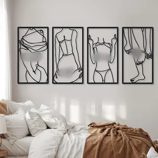 Cindeer 4 Stück Mental Minimalistische Abstrakte Frau Wandkunst Einzeilige Zeichnung Wandkunst Dekor Moderne weibliche Körper Zuhause Hängende Metall Wanddekoration für Küche Badezimmer Wohnzimmer