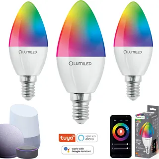 3x LUMILED Smart SAYO B35 LED Lampe E14 5W (40W) 450lm WLAN Dimmbar Mehrfarbig RGBW Wifi Glühbirne Timer Smart home 16 Mio. Farben App Steuerung kompatibel mit Amazon Alexa Google Assistant Tuya