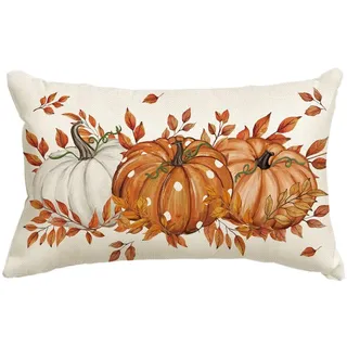 Artoid Mode Polka Dot Orange Kürbisse Ahornblätter Herbst Kissenbezug, 30x50 cm Fall Zierkissenbezug Cushion Cover Couch Wohnzimmer Deko