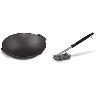 Enders Switch Grid Wok schwarz, aus massiv, emailliertem Gusseisen & PREMIUM GRILLBÜRSTE MIT EDELSTAHLBORSTEN 8814 Kunststoffgriff