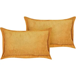 Beliani Dekokissen Cord 2er-Set Senfgelb 47/27 cm Zinnia , Textil , 47x27 cm , Heimtextilien, Wohntextilien, Kissen, Zierkissen