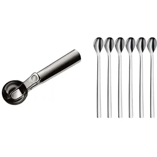 WMF Nuova Longdrinklöffel 6-teilig, Lange Löffel 22 cm, Latte Macchiato Löffel & Gourmet Eisportionierer 18 cm, Eislöffel mit Auswerfer, Cromargan Edelstahl poliert