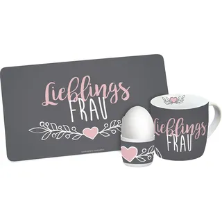 infinite by GEDA LABELS 12742 Lieblingsfrau 3-teiliges Frühstücksset, Melamin, Grau/Rosa, 24 x 9,7 x 14,4 cm, 3 Einheiten