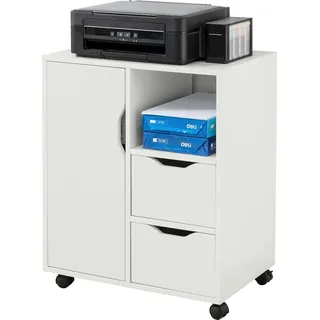 SoBuy Rolling Printer Stand Organizer Mobile Desktop Pedestal mit Schubladen und Tür, Office Storage Unit - 60x35x70cm