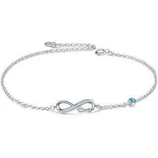 Infinity Fußkettchen Sterling Silber 925 Damen Verstellbare Unendlichkeit Fusskettchen mit Kristallen 27 cm