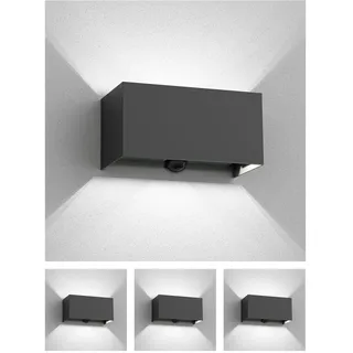 ledscom.de 4x Wandleuchte CUBEL, Dämmerungssensor, Bewegungmelder für außen, IP65, Up-/Downlight, anthrazit, rechteckig, inkl. 2 LED Lampen, je 4,4 W, 596lm, weiß