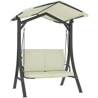 Outsunny Hollywoodschaukel mit verstellbarem Sonnendach, Sitzauflage, 2-Sitzer Gartenschaukel belastbar bis 220kg, UV 30+ Schaukelbank, Cremeweiß
