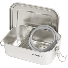 Wenco Premium Lunchbox aus Edelstahl, Mit 2 Fächern, Brotdose mit 800 ml Fassungsvermögen (650 ml Netto-Inhalt), Wasserdicht, Spülmaschinengeeignet, inkl. Ersatz-Silikonring, 15 x 11,3 x 5 cm, Silber