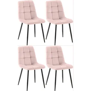 CLP 4er Set Esszimmerstühle Antibes Samtbezüge gepolstert Rückenlehnen bis 150 kg,pink - Rosa