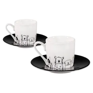 Könitz Espresso Tassen Set Lustige Hunde. 2 Kaffeetassen 65ml aus Porzellan. Moderne Espressotassen in Schwarz-Weiß