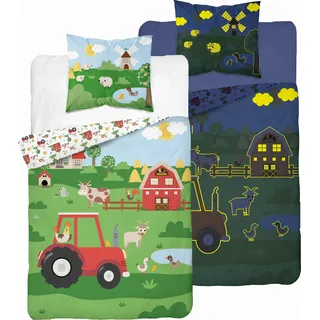 Im Dunkeln leuchtende Bettwäsche 160x200 Roter Traktor