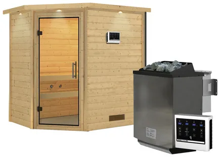 Bild von Sauna Svea Eckeinstieg, 9 kW Bio-Kombiofen inkl. Steuergerät inkl. gratis Zubehörpaket