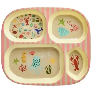 Rice - Melamine Kids 4 Room Plate - Coral Ocean Print