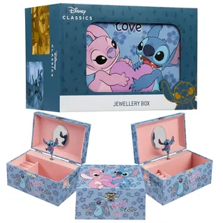 Disney Stitch Schmuckkästchen Mädchen, Musikbox für Ringe Ohrringe Halskette mit Mini Spiegel, Geschenke für Kinder und Teens (Blau Stitch)