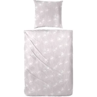 Hahn Seersucker Bettwäsche Blumenmuster Muster Beige 155x220 cm + 80x80 cm Beige - Beige