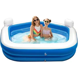 Creative Kids Aufblasbarer Schwimmbad Familien - Fünfeckig - 2 Liegestühle - 213 x 206 x 60 CM - Getränkehalter - Kopfstützen