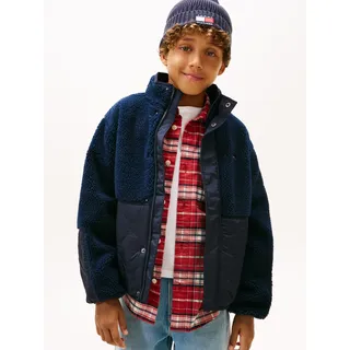 Bomberjacke TOMMY HILFIGER "TEDDY QUILTED BOMBER", Herren, Gr. 14 (164), blau (schwarz night navy), Web, Obermaterial: 100% Polyester, unifarben, regular fit normal, Rundhals, eingesetzt gerader Abschluss, Jacken Bomberjacke, Regular fit, Kinder bis 16 Jahre
