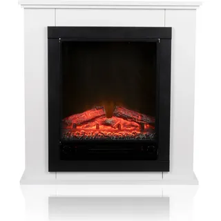 Classic Fire Elektrokamin Lugano 1800W - Elektrischer Kamin mit Heizung, LED Beleuchtung - Elektro Kamin einstellbarem Thermostat - Elektroheizung bis zu 50 Grad - 71 x 70 x 22 cm - Weiß - Weiß, Schwarz