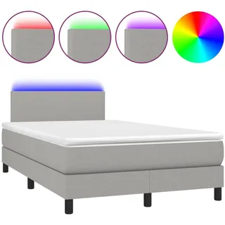 vidaXL Boxspringbett mit Matratze & LED Hellgrau 120x200 cm Stoff - Grau