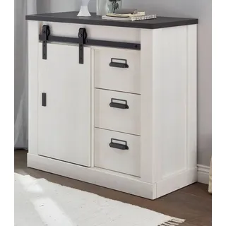 furn.design Kommode Stove in weiß Pinie und anthrazit Landhaus Sideboard Soft-Close - Weiß