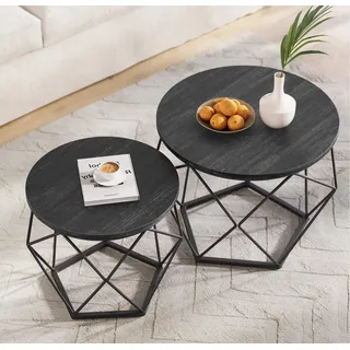 VASAGLE Couchtische-Set rund Spanplatte schwarz, 2 Set