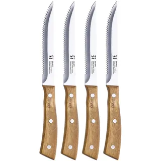 San Ignacio Compact - Set von 4 Fleischmessern - Hergestellt in Edelstahl - Mattes Finishblatt - Acacia -Holzgriff - Perfekt für Barbecue - Chuletero -Set