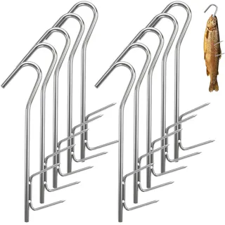 Golgner 10 Stück Räucherhaken Edelstahl, Räucherhaken Fisch 21cm, Fischhaken zum Räuchern, Fleischerhaken Edelstahl, Fleischhaken H-Form, für Räuchern von Fisch, Fleisch, Wurst, Käse
