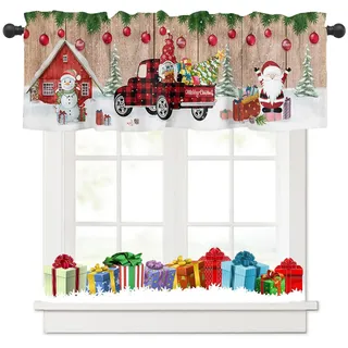 Tokusyou Weihnachten Scheibengardine Gardinen Wichtel Weihnachtsgardine Vorhang Der Weihnachtsmann Schneemann Glocke Muster Blickdicht Bistrogardinen für Wohnzimmer B 137 × H 45 cm